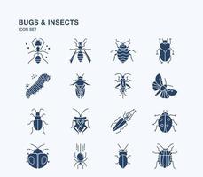 Bugs and Insects solid icon set vector