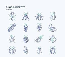 Bugs and Insects outline coloured icon set vector