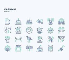 Carnival festival outline coloured icon set vector