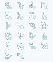 Alphabet letters outline coloured icon set vector