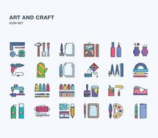 Art and Craft materials linear coloured icon set vector