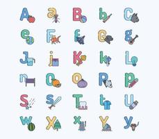 Alphabet letters linear coloured icon set vector