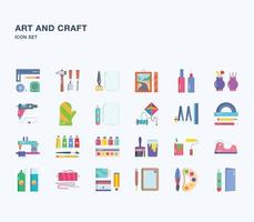 conjunto de iconos planos de materiales de arte y artesanía vector