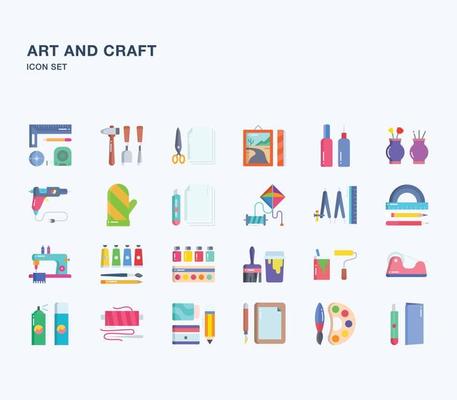 Art and Craft materials flat icon set