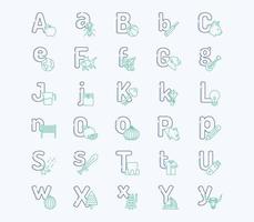 Alphabet letters outline coloured icon set vector