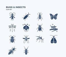 Bugs and Insects solid icon set vector