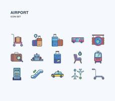 Airport and aviation linear coloured icon set