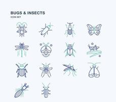 Bugs and Insects outline coloured icon set vector