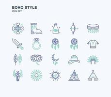 Boho and tribal style outline coloured icon set vector