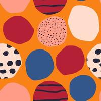 Vector seamless pattern with circles and ink texture. Bright and Bold background. Modern geometrical texture