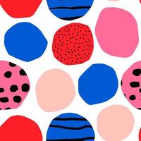 Vector seamless pattern with circles and ink texture. Bright and Bold background. Modern geometrical texture