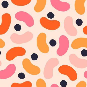 Beautiful seamless texture with abstract shapes. Vector pattern with geometric figures, dots and blobs. Abstract background with modern cutout shapes.