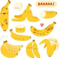 Super cute vector collection with hand drawn Bananas. Summer fruit set. Different bananas on a white background