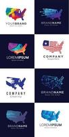Set Of Abstract USA Map Logo design technology digital United States America geometric vector