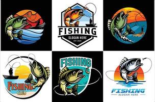 conjunto de insignia de emblema de símbolo de logotipo de pesca y elemento de diseño ilustración de stock vector