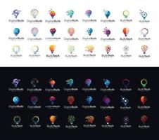 gran conjunto de bombilla tech logo icono diseño de lámpara idea colorida bombilla creativa vector