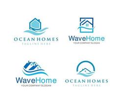 conjunto de plantilla de diseño de logotipo de casa de playa ilustración vectorial de vacaciones de turismo vector