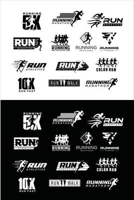Set Of Run Logo silhouette Design Running sport concept