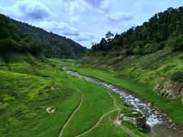 Rainy Landscape of  Mountain and River background photo