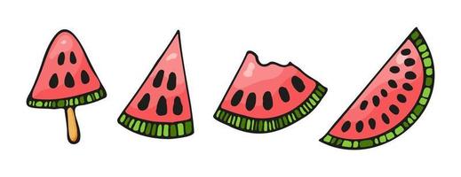 Watermelon juicy ice cream, bright homemade frozen popsicle vector realistic graphic icon