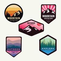 Set of mountain camping adventure forest logo design Stock Vector