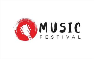 diseño de logotipo de guitarra musical emblema insignia festival de música festival de música rock vector