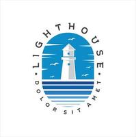 Lighthouse and ocean waves logo design template