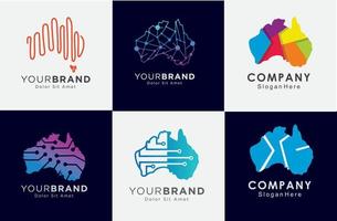 Set Of Australia Tech connection Logo map Template Design Illustration Digital Innovative vector
