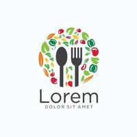 Vegan food vegetable logo with spoon and fork emblem badge vector