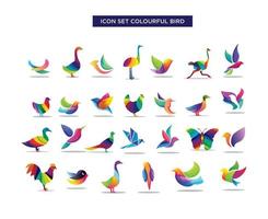 conjunto de aves voladoras logotipo abstracto geométrico colorido vector stock