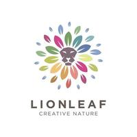 Lion Leaf Logo Colorful Design Vector