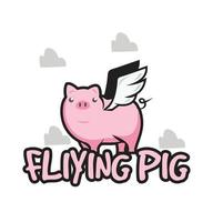 Vector logo illustration flying pig simple mascot style