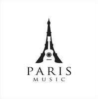 EiffelTower Guitar Logo Design Stock Illustration for Paris Music vector