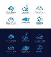 conjunto de conexión de almacenamiento de datos de diseño de logotipo de tecnología en la nube vector