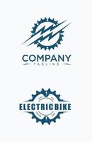 conjunto de logotipo de bicicleta eléctrica material de vector de diseño de engranaje eléctrico
