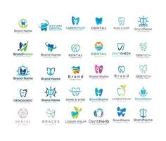gran conjunto de plantillas de vectores de diseño de logotipos dentales para clínicas dentales y dentales familiares