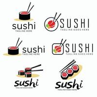 conjunto de logo de sushi con pescado salmón vector