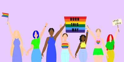 desfile del Orgullo Gay. un grupo interracial de gays, lesbianas y transexuales que participan en el orgullo lgbt. ilustración vectorial plana de estilo moderno vector