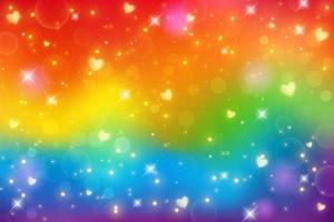 Rainbow unicorn fantasy background with bokeh and stars. Holographic bright multicolored sky. Vector. vector