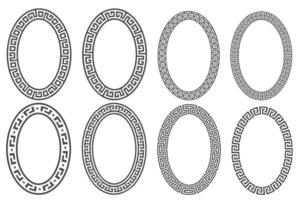 Greek key oval frame set. Circle borders with meander ornaments. Ellipse ancient designs. Vector