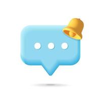 Blue speech bubble reminder notification with bell 3d vector icon