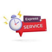 3d vector express service red label with ringing violet alarm clock symbol design. Timer and express delivery, fast solution, urgent custom support, help concept illustration.