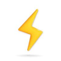 3d vector flash yellow bolt lightning icon design. Realistic thunder and energy danger and power symbol isolated on white background.
