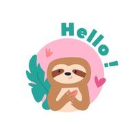 Cute flat tiny sloth holding the heart in the hand design illustration vector