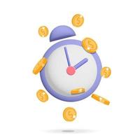 Alarm clock with golden dollar coins 3d vector concept design