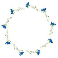 Round frame with blue flowers cornflowers. Postcard napkin, decoration. Vector illustration. Floral pattern for wedding decor, design, print and napkins.