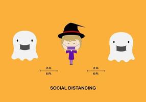 Concepts of social distancing and happy halloween vector