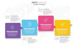 Infographic 4 steps seo for content, diagram, flowchart, steps, parts, timeline, workflow, chart. vector