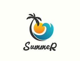 Summer beach sunset logo design vector
