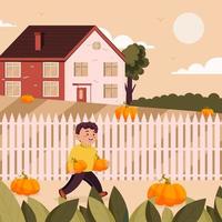 Boy Hunt For Pumpkin Concept vector